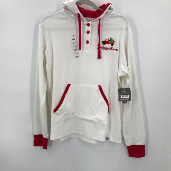 Hallmark Tops | Hallmark Channel White \u0026 Red Long Sleeve Hooded Sweatshirt Wpockets. La | Color: Red/White | Size: L | Imim55's Closet